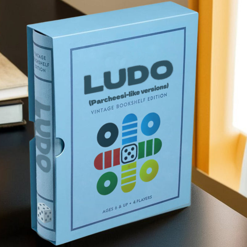 Wooden Ludo Board Game – Vintage Bookshelf with Book Storage Case