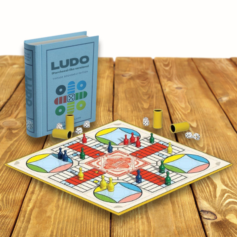Wooden Ludo Board Game – Vintage Bookshelf with Book Storage Case